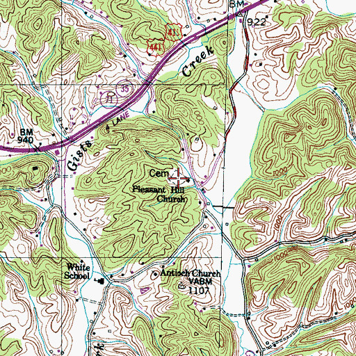 Topographic Map of Pleasant Hill Cemetery, TN