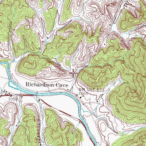 Topographic Map of Richardson Cove Cemetery, TN