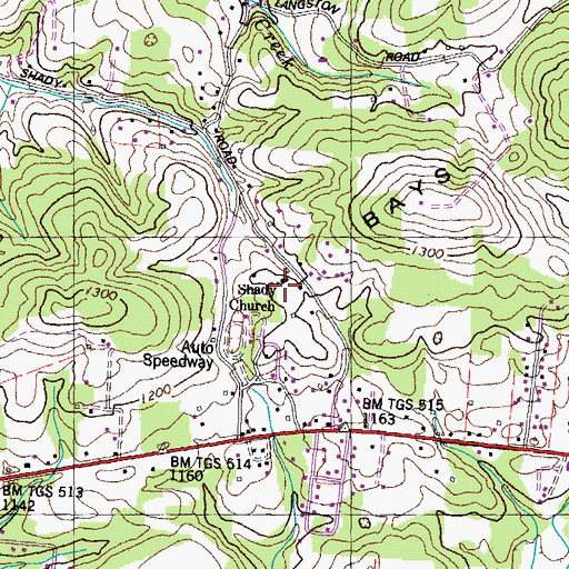 Topographic Map of Shady Cemetery, TN