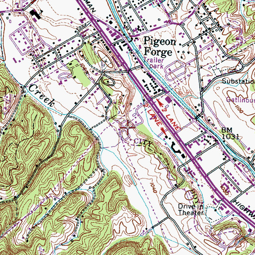 Topographic Map of Smoky Mountain Memory Gardens, TN