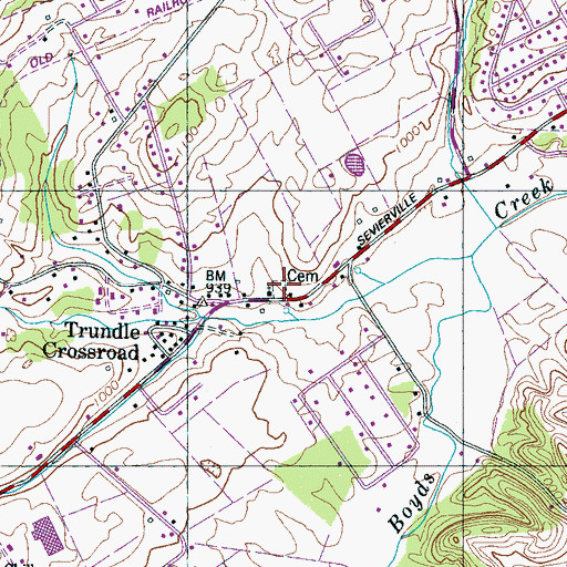 Topographic Map of Trundles Crossroads Cemetery, TN