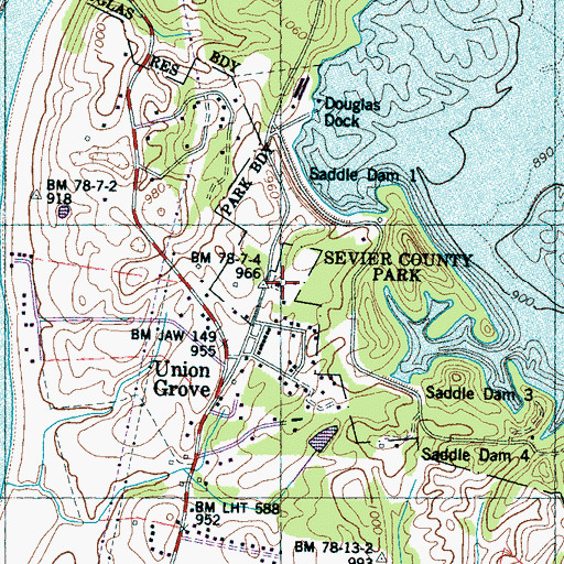 Topographic Map of Union Grove Cemetery, TN