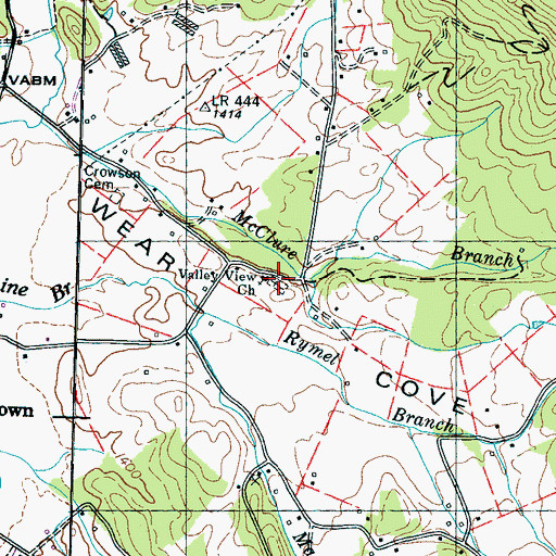 Topographic Map of Valley View Cemetery, TN
