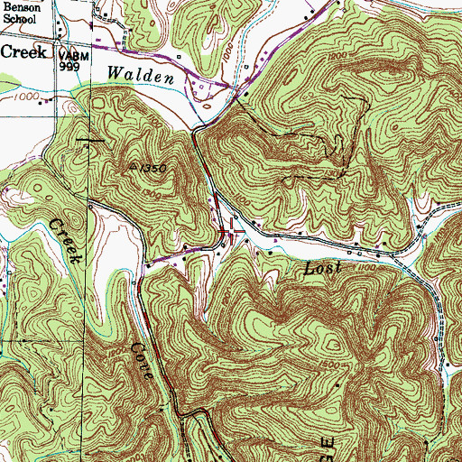 Topographic Map of Waldens Creek Baptist Church, TN