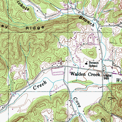 Topographic Map of Waldens Creek Cemetery, TN