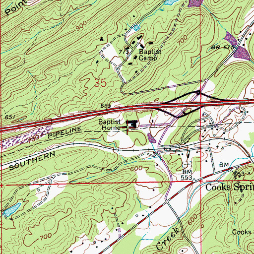 Topographic Map of Baptist Home, AL