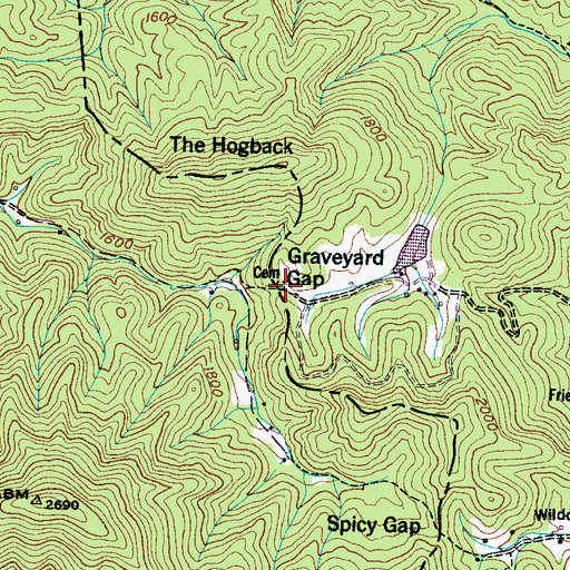 Topographic Map of White Oak Grove Cemetery, TN
