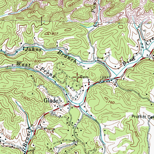 Topographic Map of Whitted Cemetery, TN
