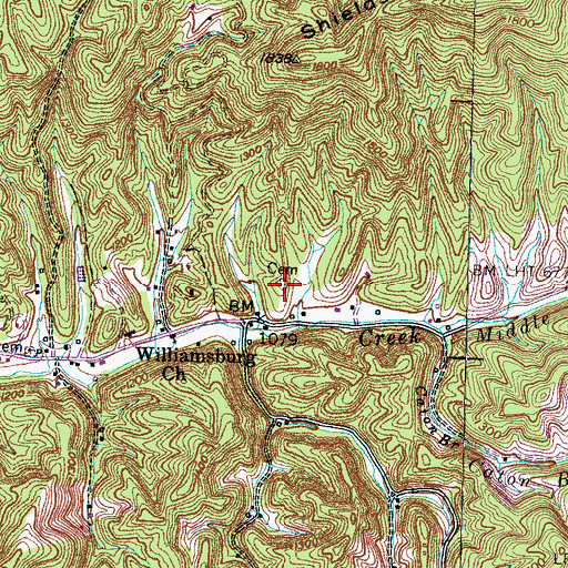 Topographic Map of Williamsburg Cemetery, TN