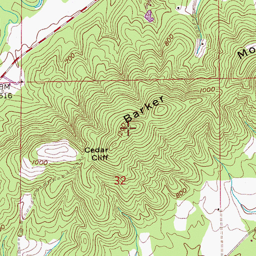 Topographic Map of Barker Mountain, AL