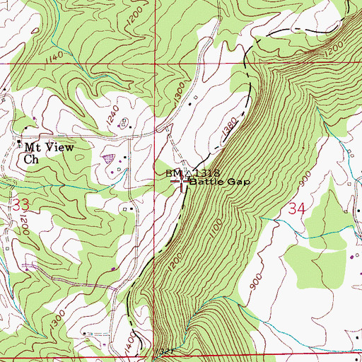 Topographic Map of Battle Gap, AL