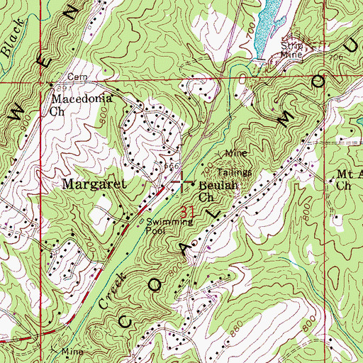 Topographic Map of Beulah Church, AL