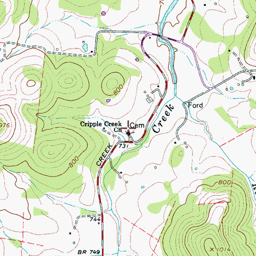Topographic Map of Cripple Creek Cemetery, TN