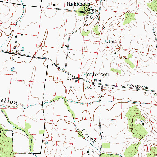 Topographic Map of Downing Cemetery, TN