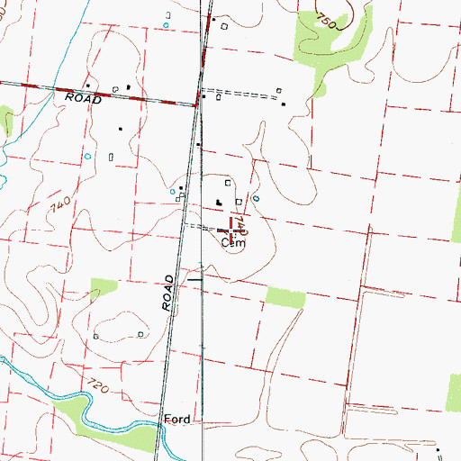 Topographic Map of Downing Cemetery, TN