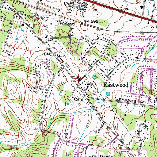 Topographic Map of First Baptist Church, TN