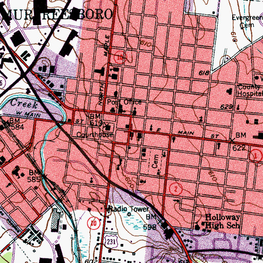 Topographic Map of First Baptist Church, TN