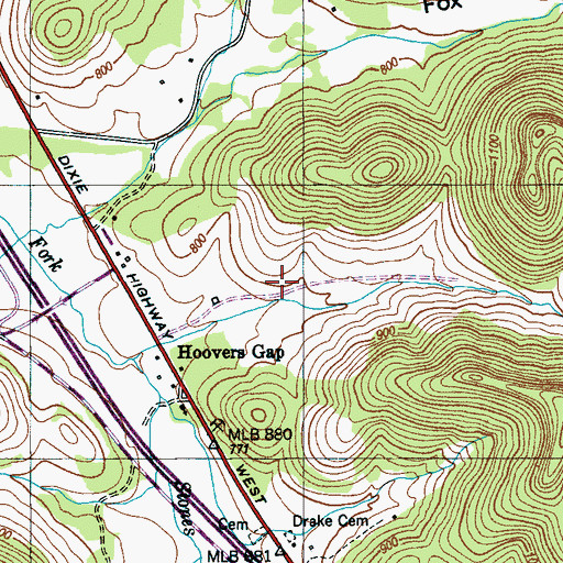 Topographic Map of Fox-Hoover Cemetery, TN