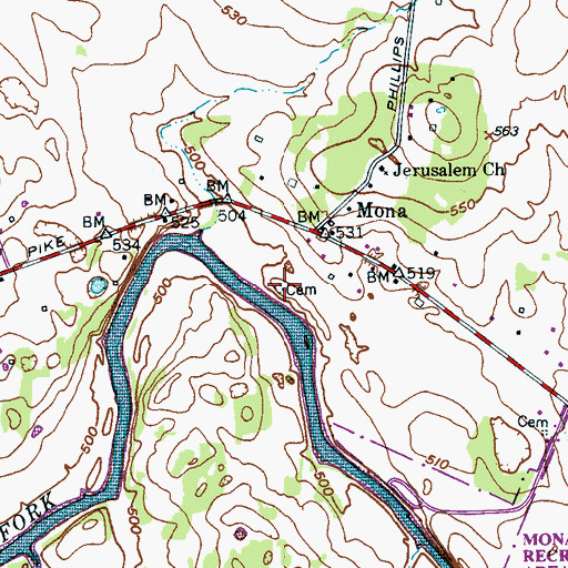 Topographic Map of Harris Cemetery, TN