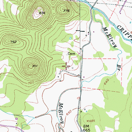 Topographic Map of Hoover Cemetery, TN