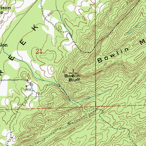 Topographic Map of Bowlin Bluff, AL