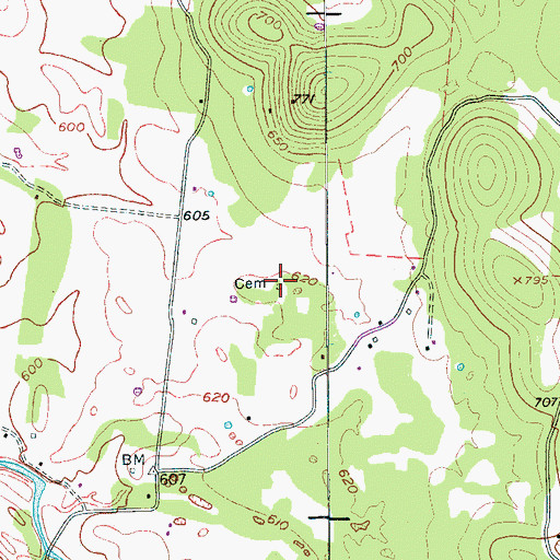 Topographic Map of Ivie Cemetery, TN