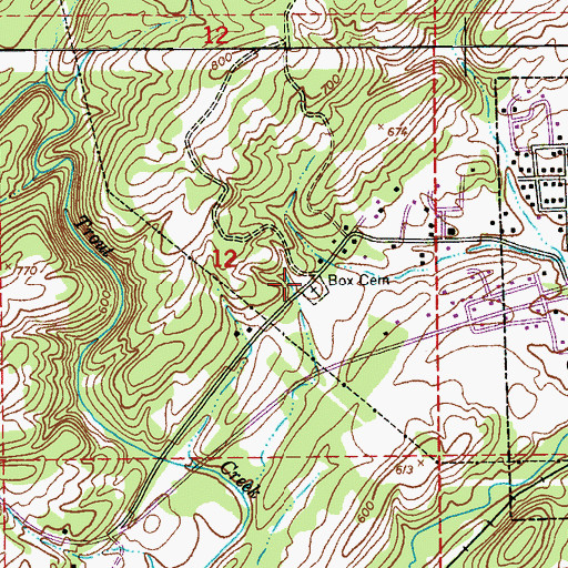 Topographic Map of Box Cemetery, AL