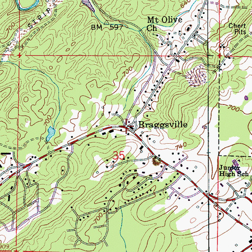 Topographic Map of Braggsville, AL