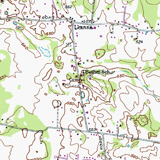 Topographic Map of Leanna Cemetery, TN