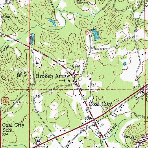 Topographic Map of Broken Arrow Church, AL
