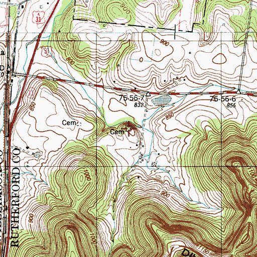 Topographic Map of McDowell Cemetery, TN