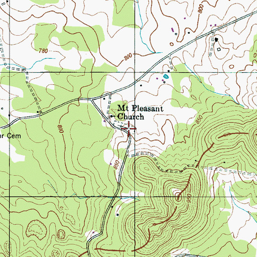 Topographic Map of Mount Pleasant Cemetery, TN
