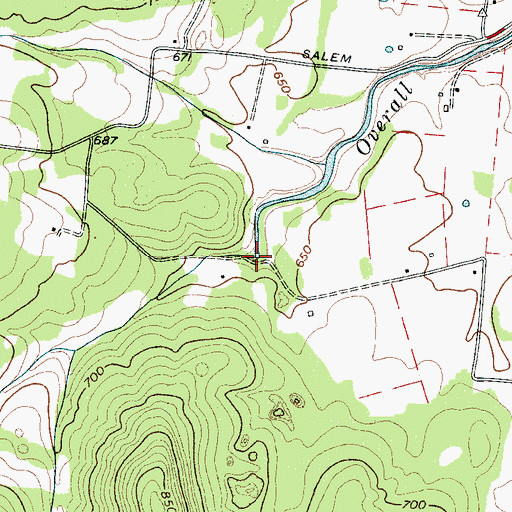 Topographic Map of Overall Springs, TN