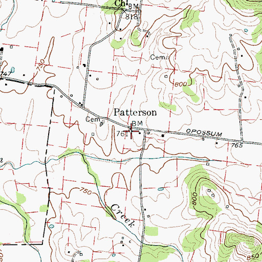 Topographic Map of Patterson Baptist Church, TN
