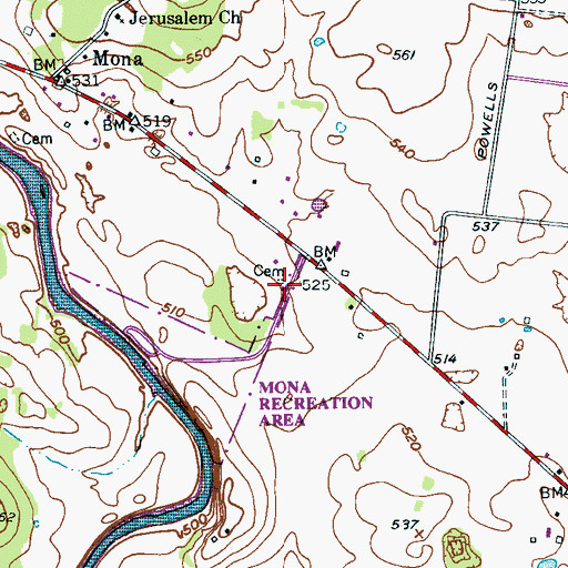 Topographic Map of Peyton Cemetery, TN