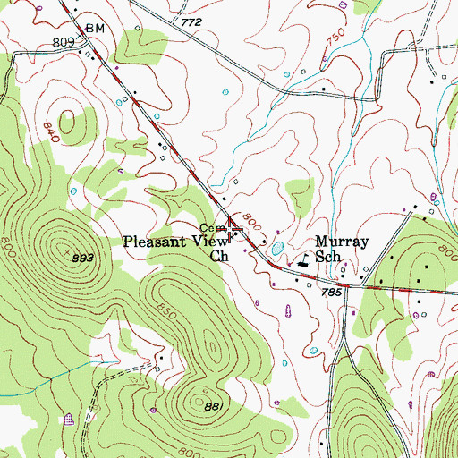 Topographic Map of Pleasant View Cemetery, TN