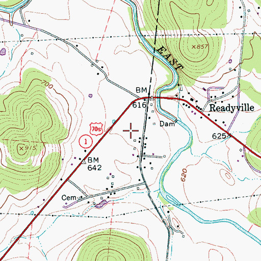 Topographic Map of Ready Cemetery, TN