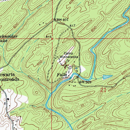 Topographic Map of Camp Winnataska, AL