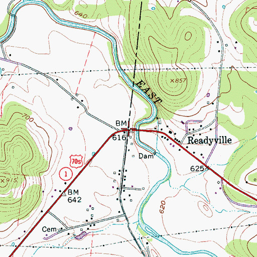 Topographic Map of The Corners, TN