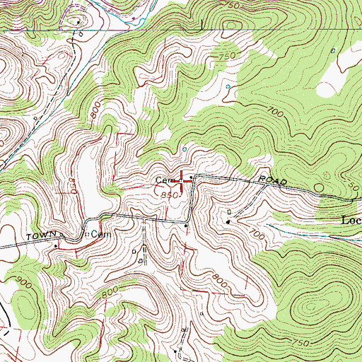 Topographic Map of Toombs Cemetery, TN