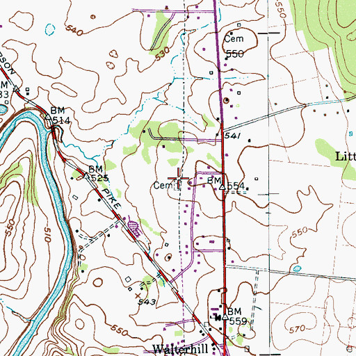 Topographic Map of Walterhill Cemetery, TN