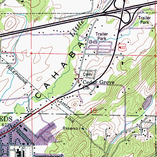 Topographic Map of Cedar Grove Baptist Church, AL