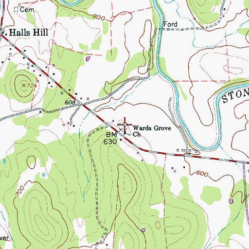 Topographic Map of Wards Grove Cemetery, TN
