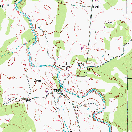 Topographic Map of Weatherly Cemetery, TN
