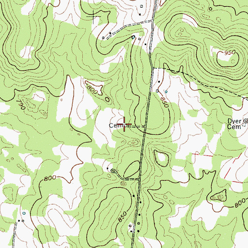 Topographic Map of West Cemetery, TN