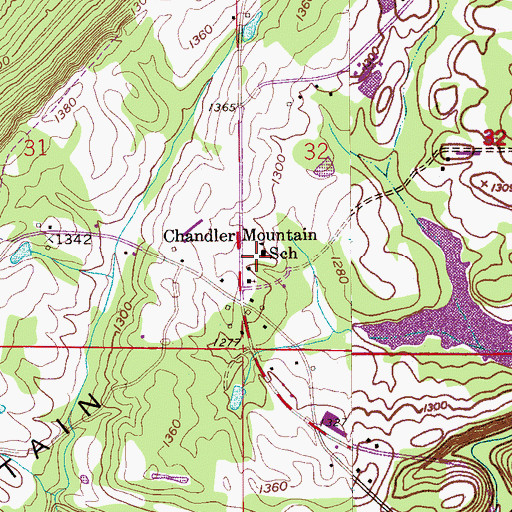 Topographic Map of Chandler Mountain School, AL