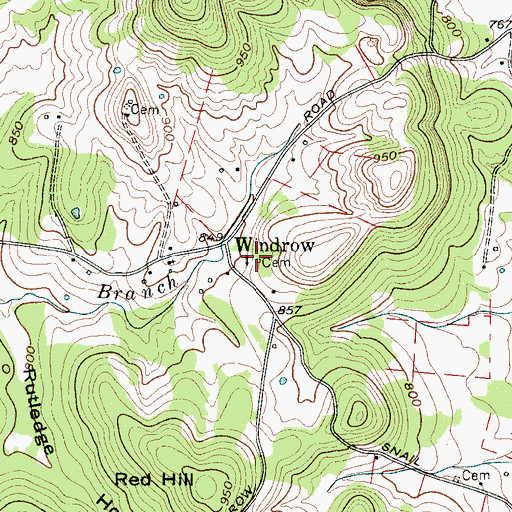 Topographic Map of Windrow Church Cemetery, TN