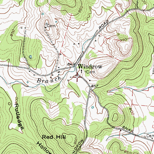 Topographic Map of Windrow Community Cemetery, TN