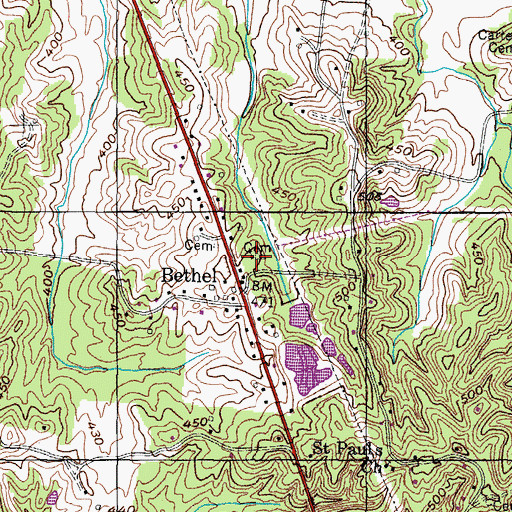 Topographic Map of Bethel Cemetery, TN