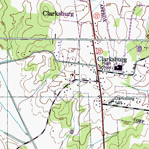 Topographic Map of Clarksburg Missionary Baptist Church, TN